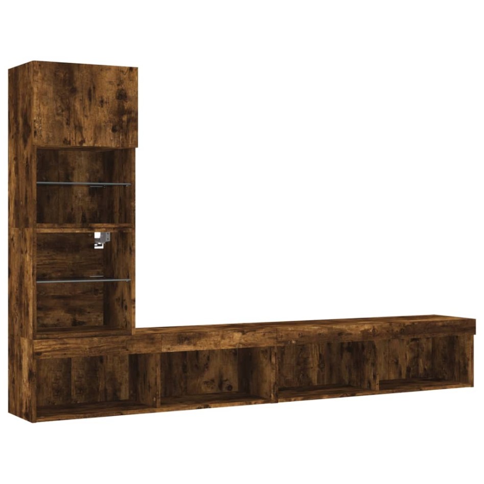 Muebles TV pared con LED 4 pzas madera ingeniería roble