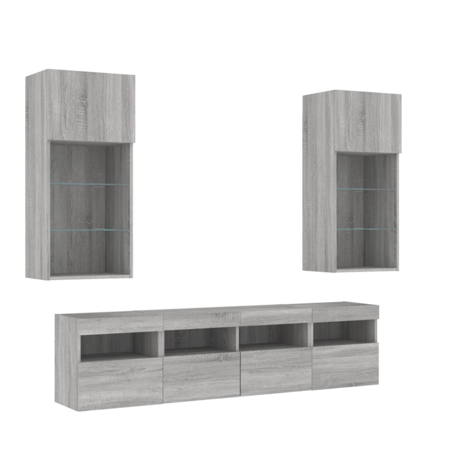 Muebles TV pared con LED 5 pzas madera ingeniería gris