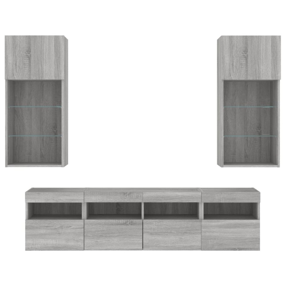 Muebles TV pared con LED 5 pzas madera ingeniería gris