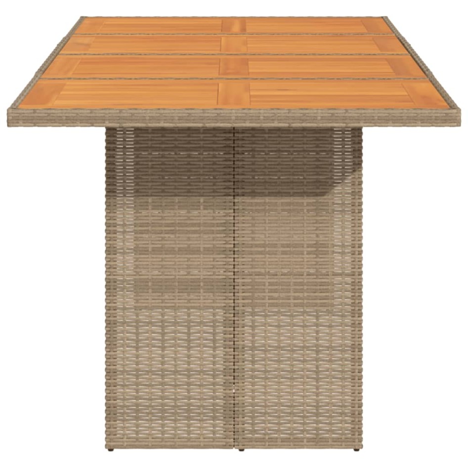 Mesa de jardín superficie de madera ratán PE beige 190x80x74