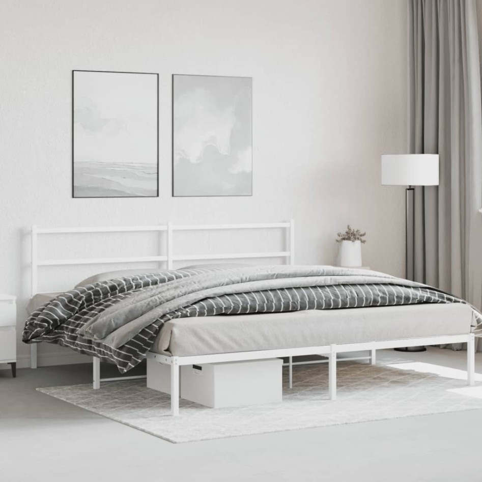 Estructura de cama de metal con cabecero blanco 193x203