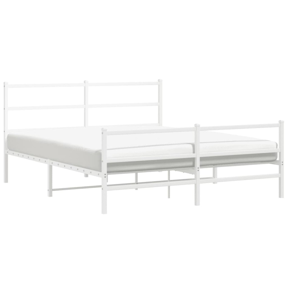 Estructura cama metal con cabecero y estribo blanco 150x200