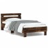 Estructura de cama cabecero luces LED roble ahumado 90x200
