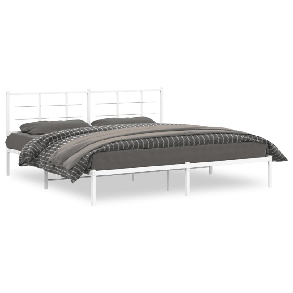 Estructura de cama de metal con cabecero blanco 193x203