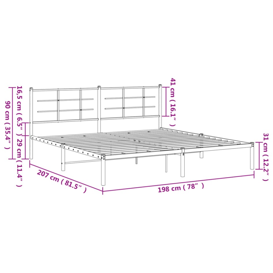 Estructura de cama de metal con cabecero blanco 193x203