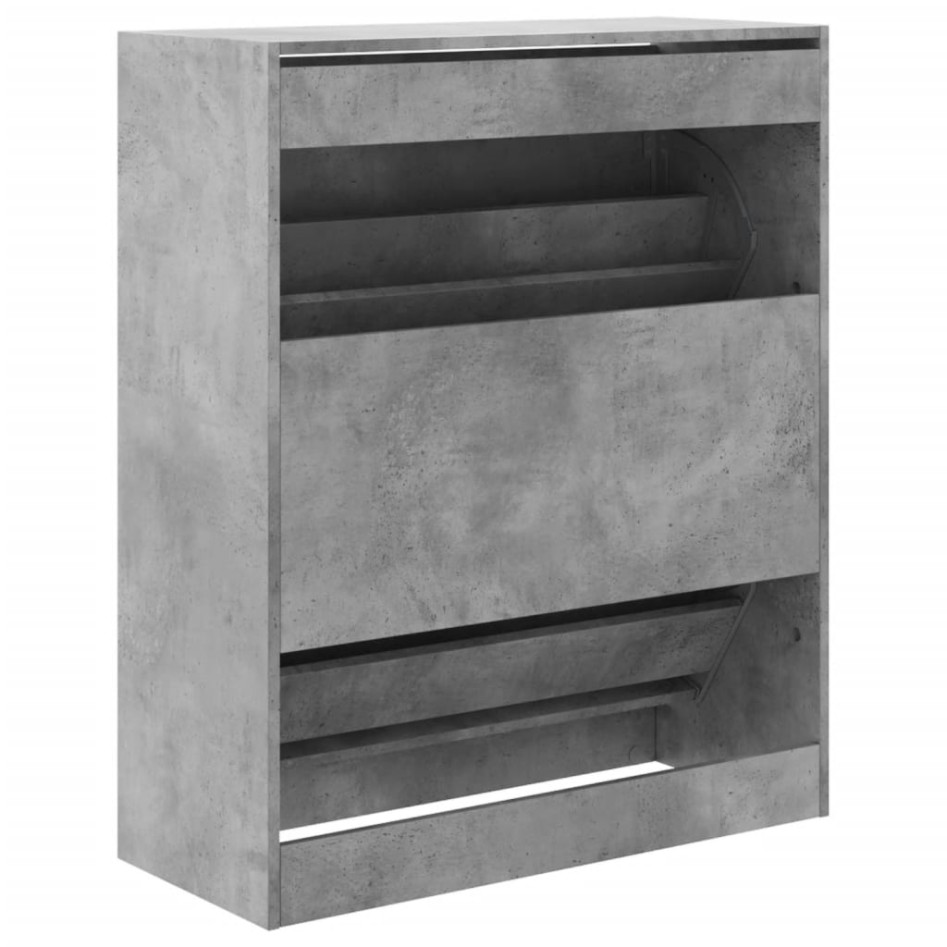 Zapatero de madera de ingeniería gris hormigón 80x34x96,5