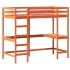 Cama alta con escritorio madera maciza pino marrón 100x200