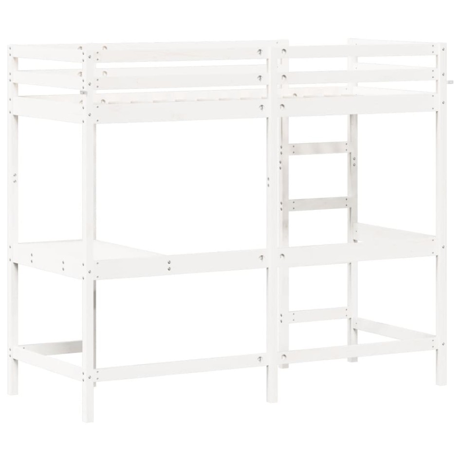 Cama alta con escritorio madera maciza pino blanca 75x190