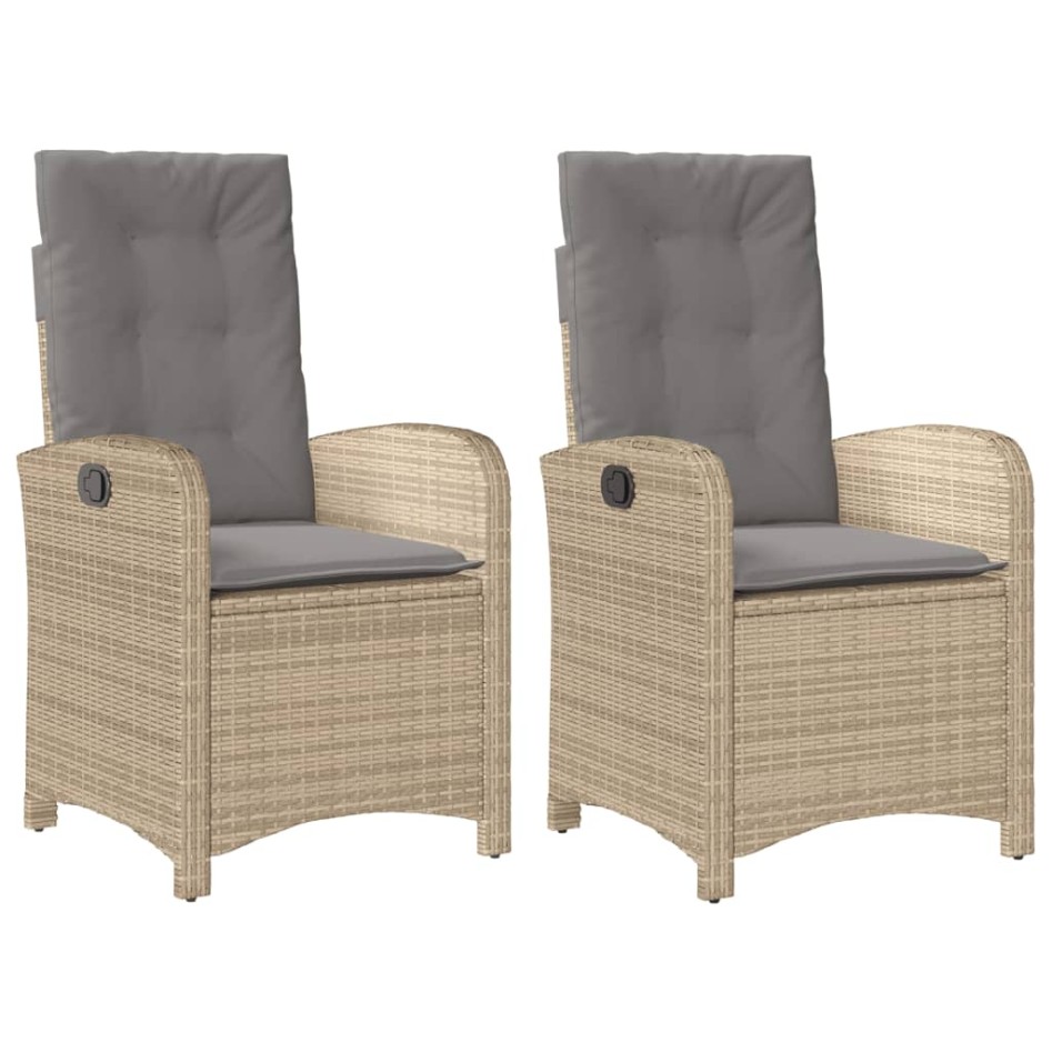 Sillones reclinables jardín y cojines beige mix 2 uds ratán