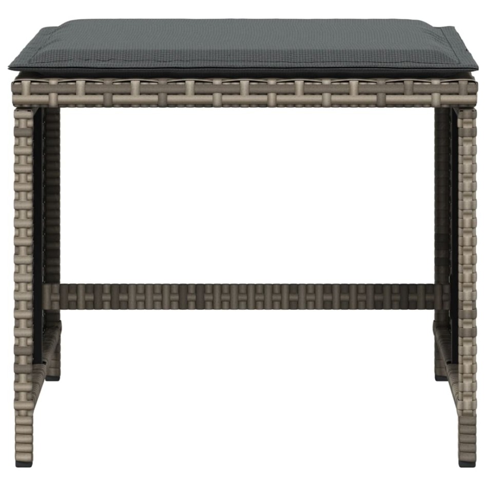 Taburetes de jardín con cojines 4 uds ratán PE gris 41x41x36