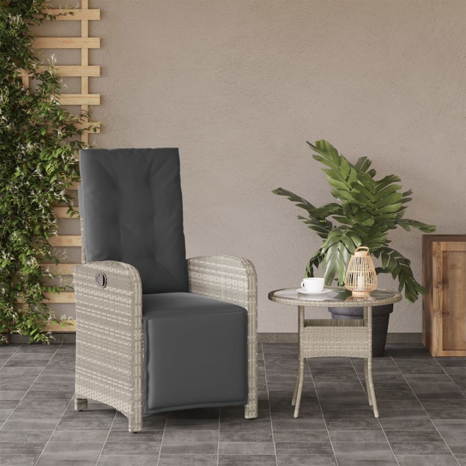 Sillón reclinable de jardín con reposapiés ratán PE gris