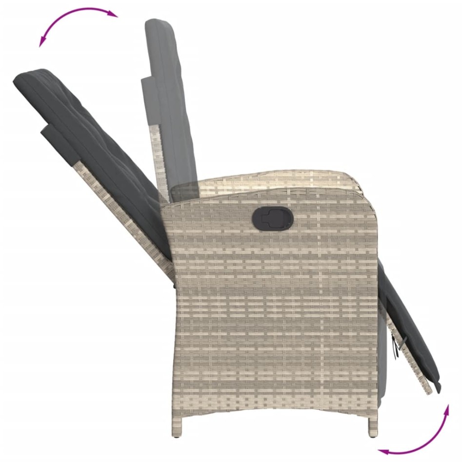 Sillón reclinable de jardín con reposapiés ratán PE gris