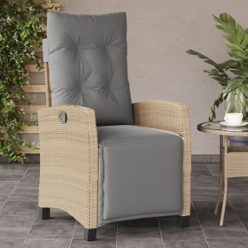 Sillón reclinable de jardín con reposapiés ratán PE beige