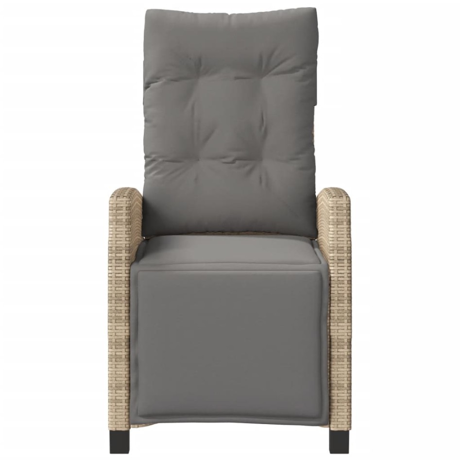 Sillón reclinable de jardín con reposapiés ratán PE beige