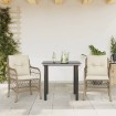 Sillas y mesita de jardín 3 piezas ratán sintético cojín beige