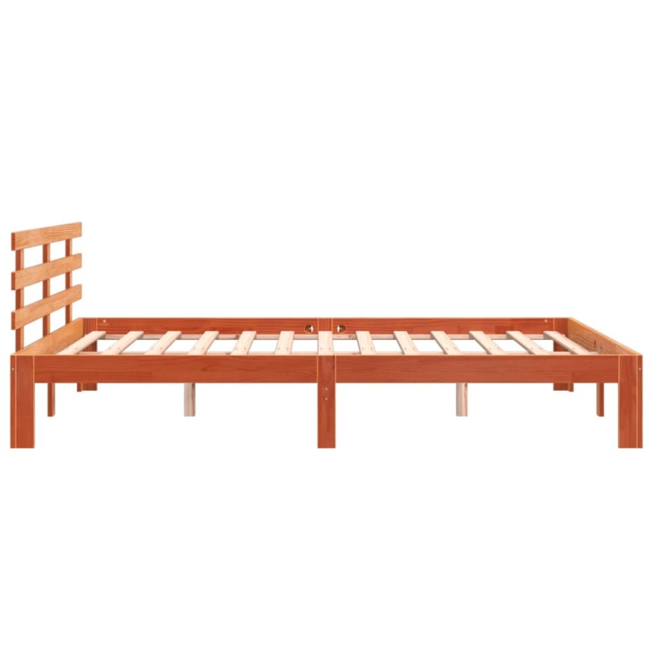 Estructura cama con cabecero madera pino marrón cera 160x200