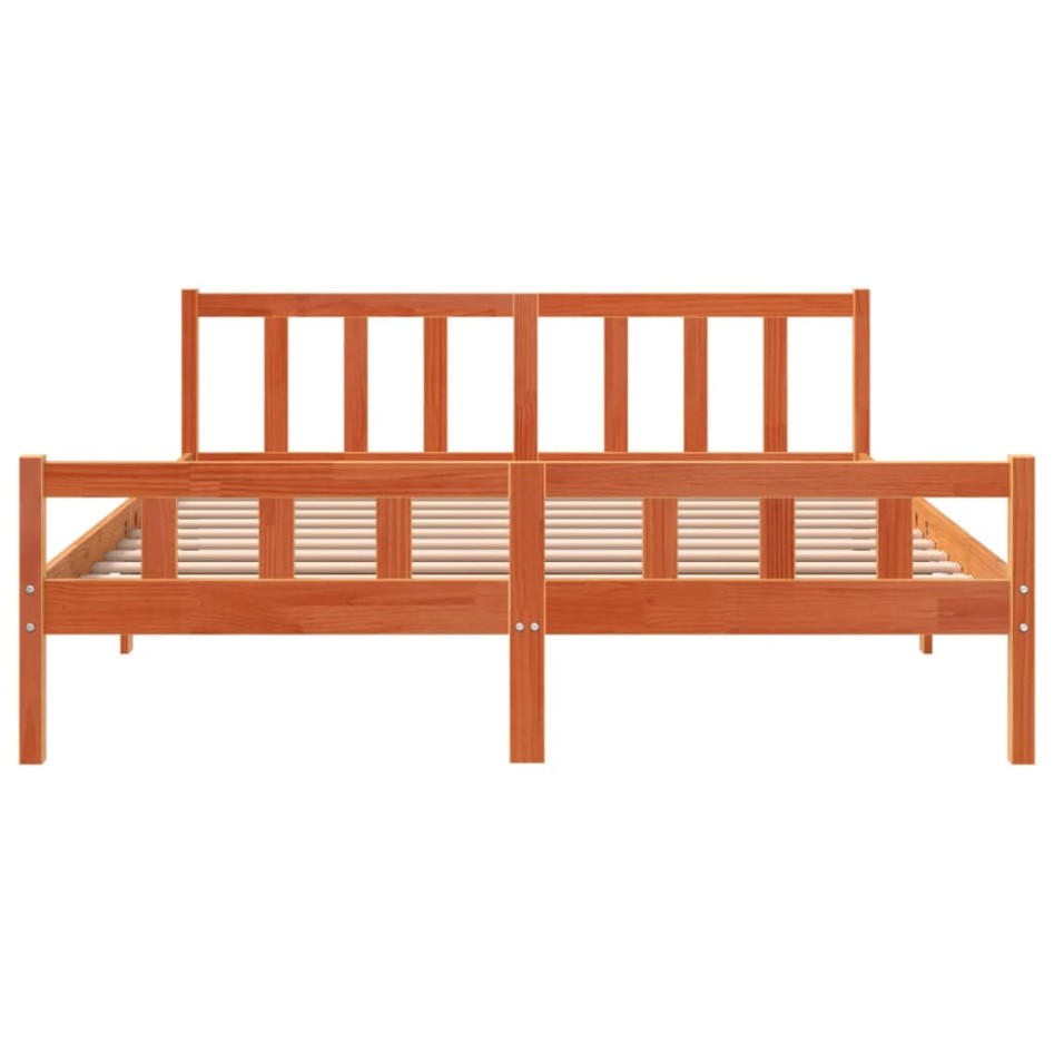 Estructura cama con cabecero madera pino marrón cera 160x200