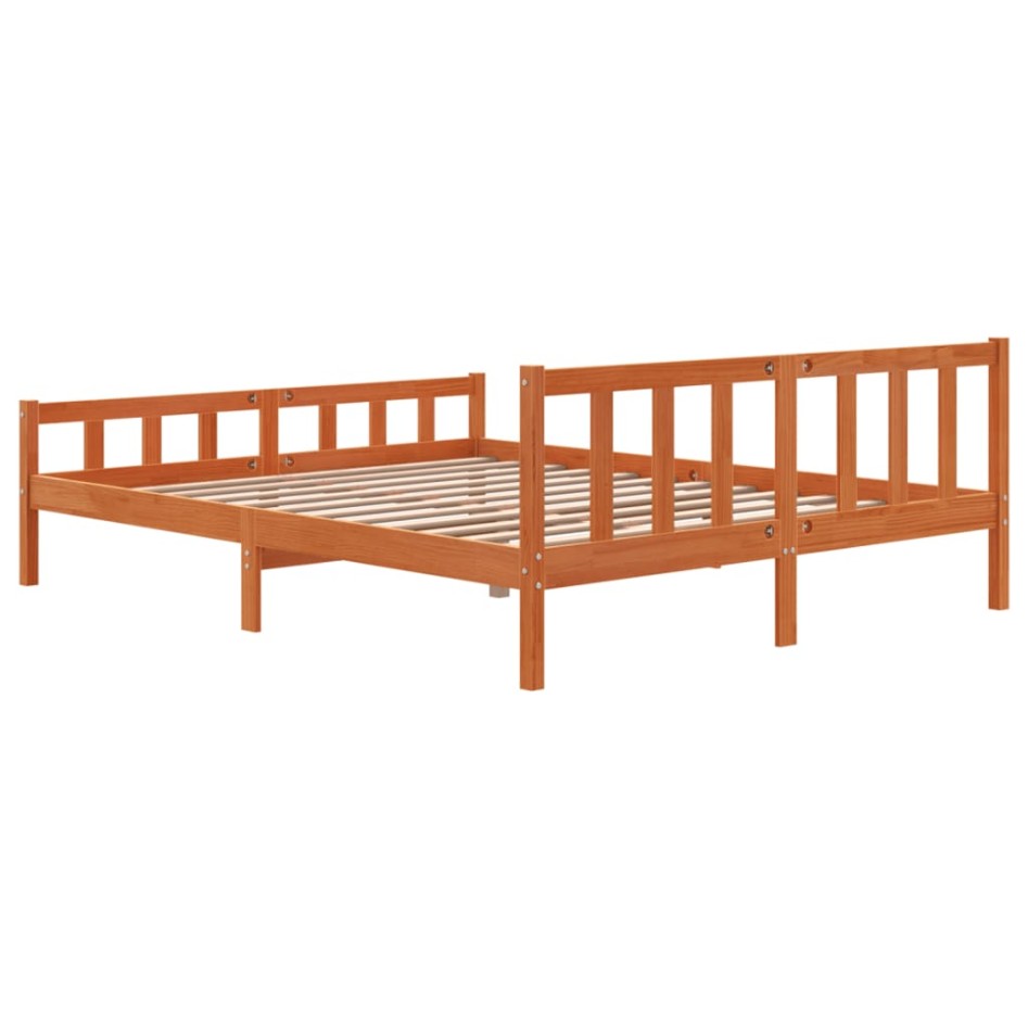 Estructura cama con cabecero madera pino marrón cera 160x200