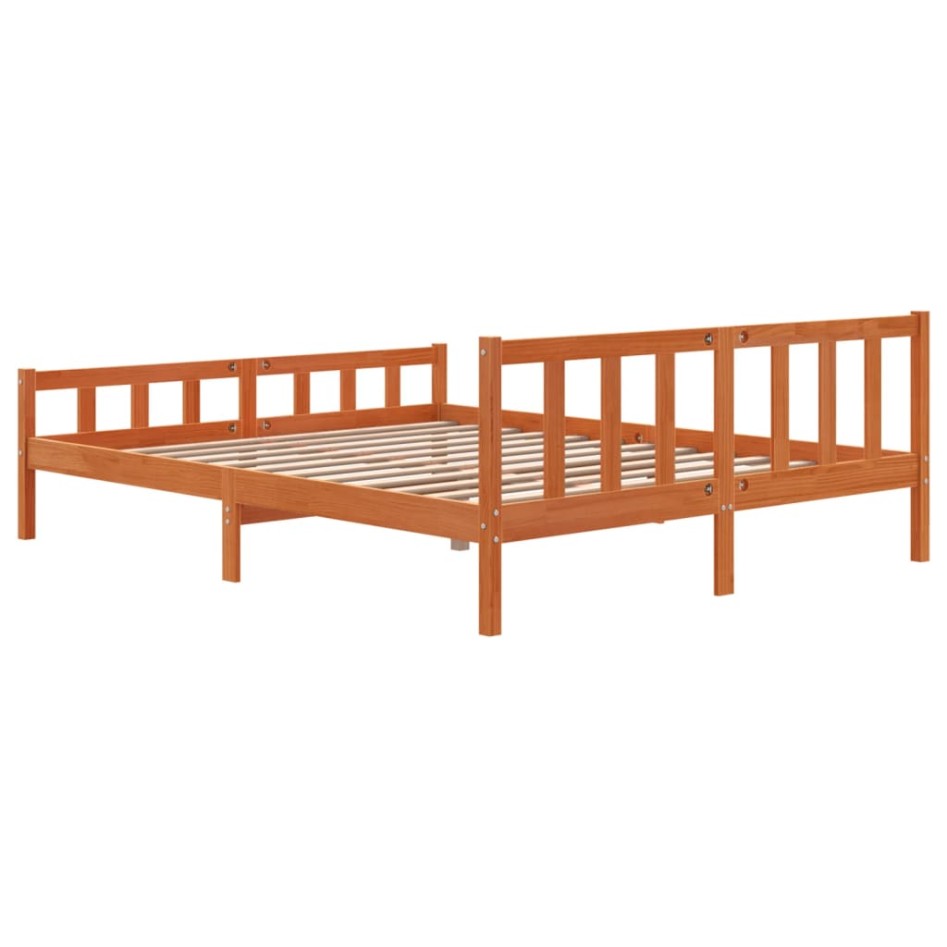Estructura cama con cabecero madera pino marrón cera 180x200