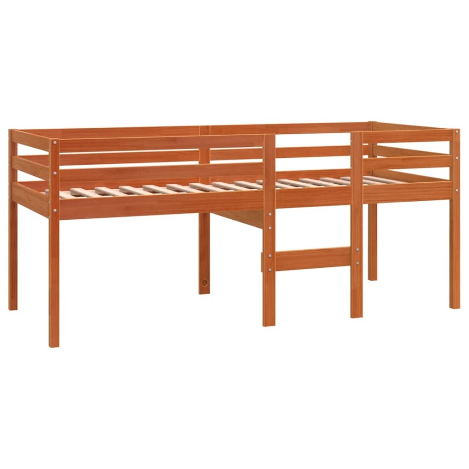 Cama alta madera maciza de pino marrón cera 80x200