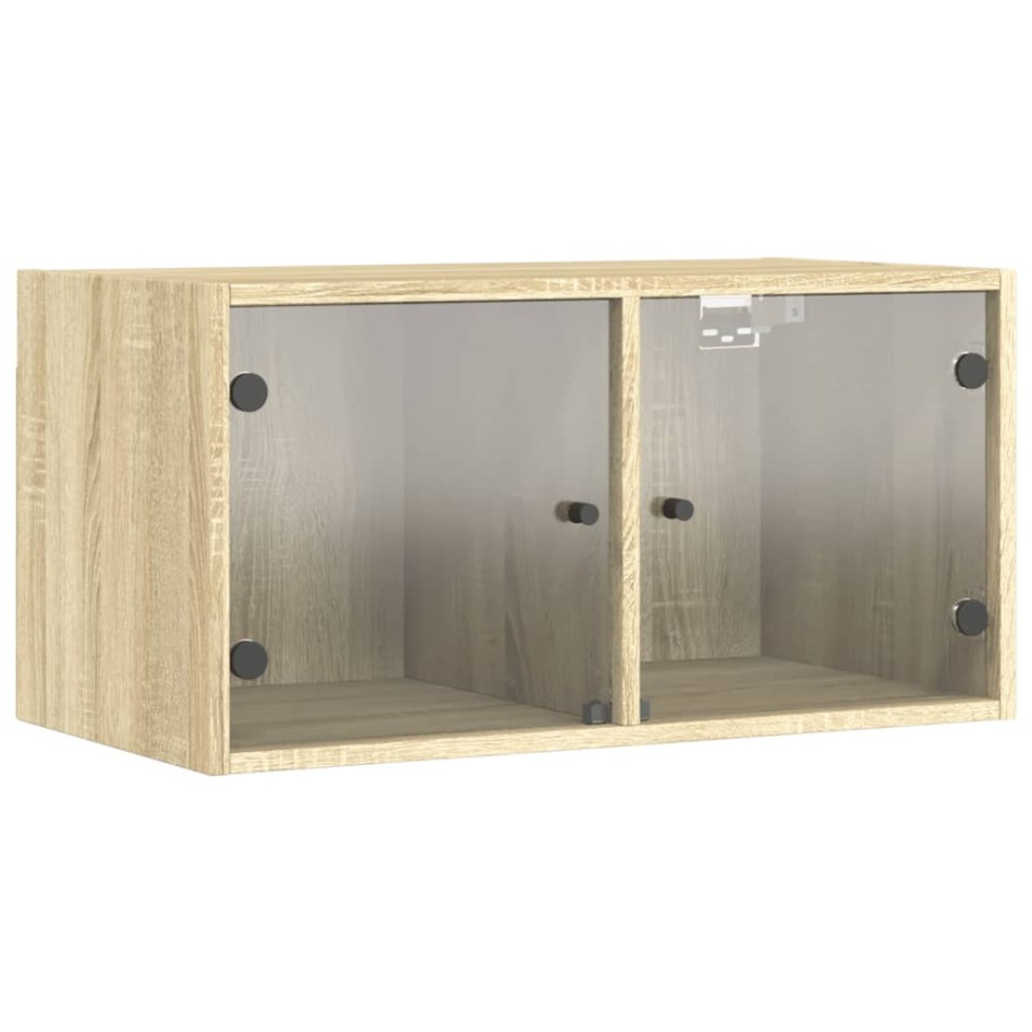 Mueble pared puertas de vidrio 2 uds roble Sonoma 68,5x37x35
