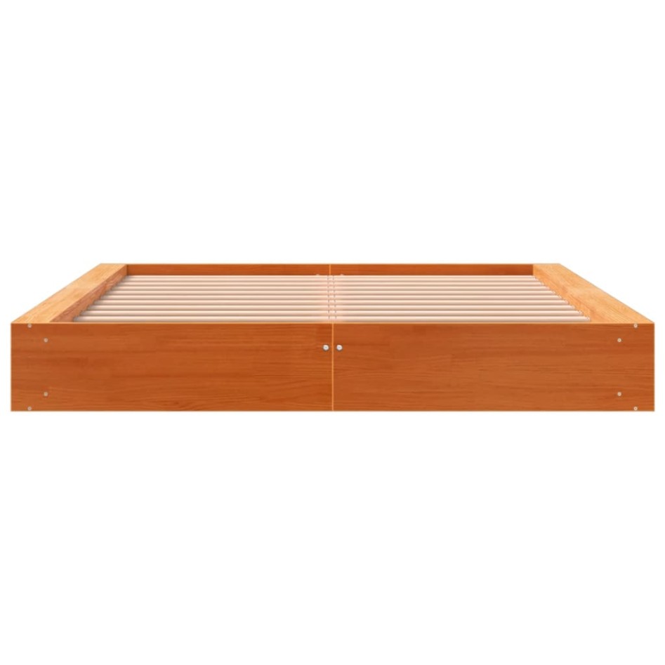 Estructura de cama madera maciza pino marrón cera 140x200