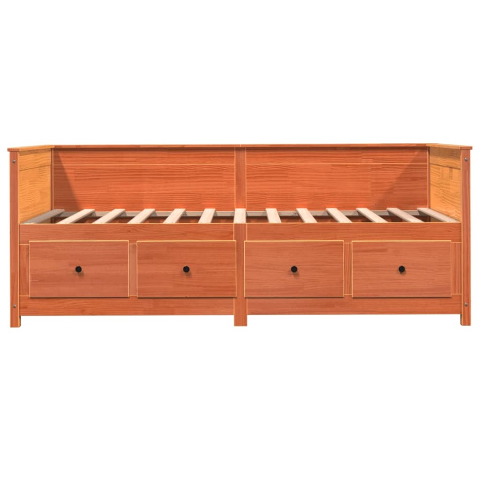 Sofá cama de madera maciza de pino marrón cera 100x200