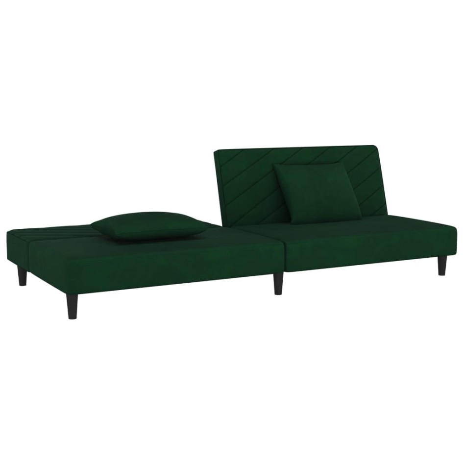 Sofá cama de 2 plazas con dos almohadas terciopelo verde