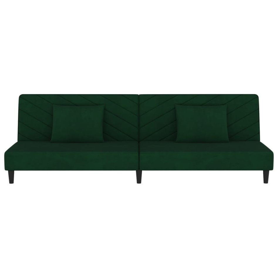 Sofá cama de 2 plazas con dos almohadas terciopelo verde