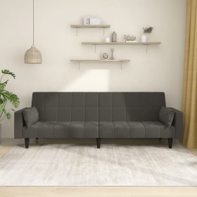 Sofá cama de 2 plazas con dos almohadas terciopelo gris