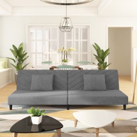 Sofá cama de 2 plazas con dos almohadas terciopelo gris