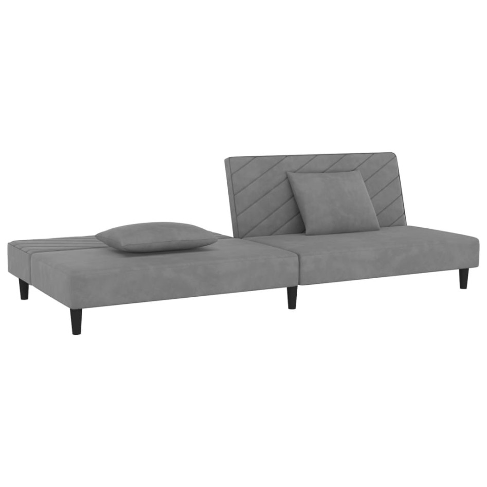 Sofá cama de 2 plazas con dos almohadas terciopelo gris