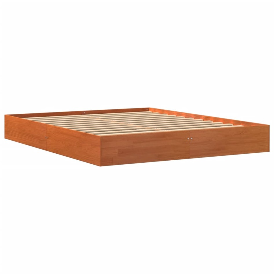 Estructura de cama madera maciza pino marrón cera 160x200
