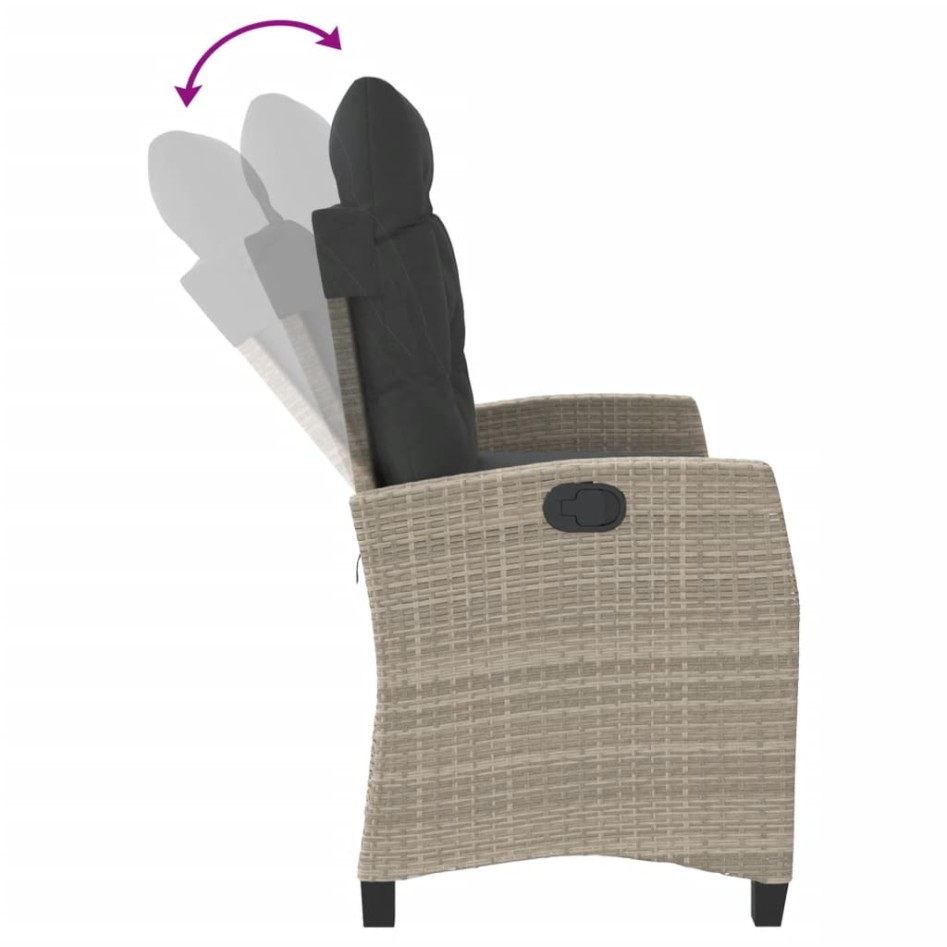 Sillón reclinable de jardín con cojines ratán sintético