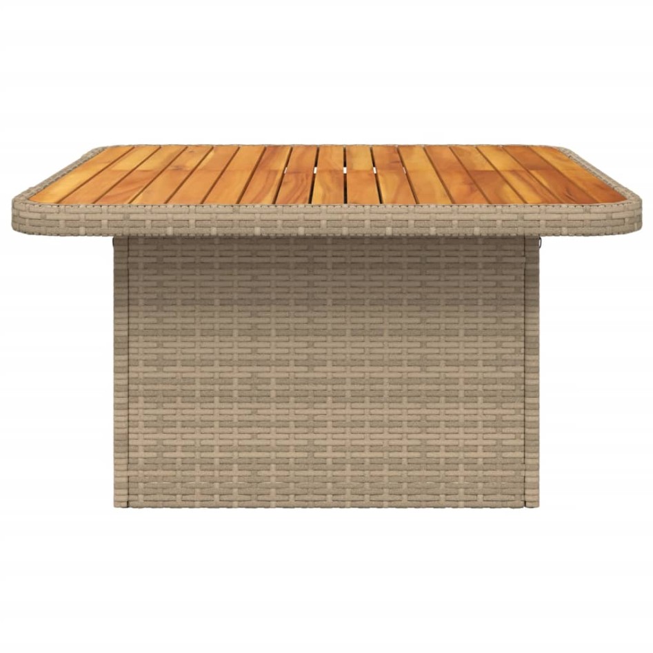 Mesa de jardín ratán sintético madera acacia beige 80x80x71