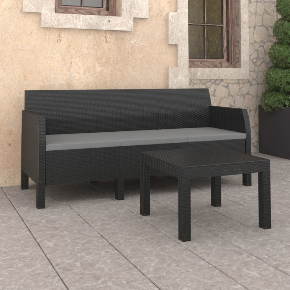 Set de muebles de jardín 2 pzas cojines PP ratán gris