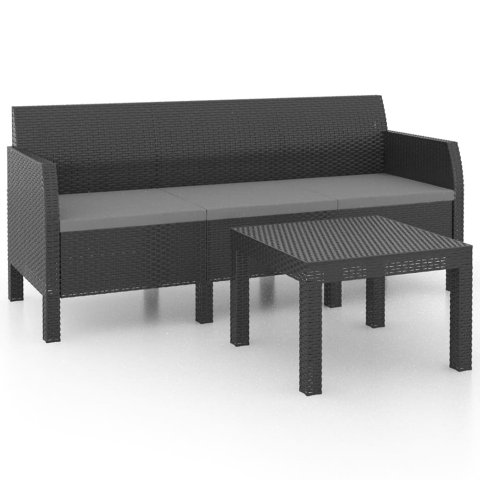 Set de muebles de jardín 2 pzas cojines PP ratán gris