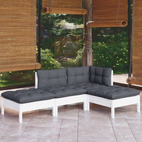 Muebles de jardín 4 pzas con cojines madera maciza de