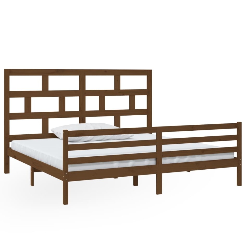 Estructura de cama madera maciza de pino marrón miel 200x200