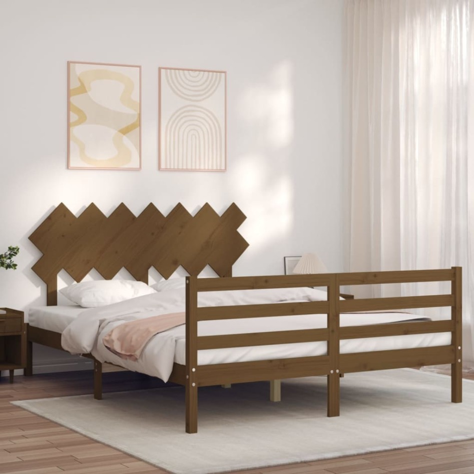 Estructura de cama matrimonio con cabecero madera marrón