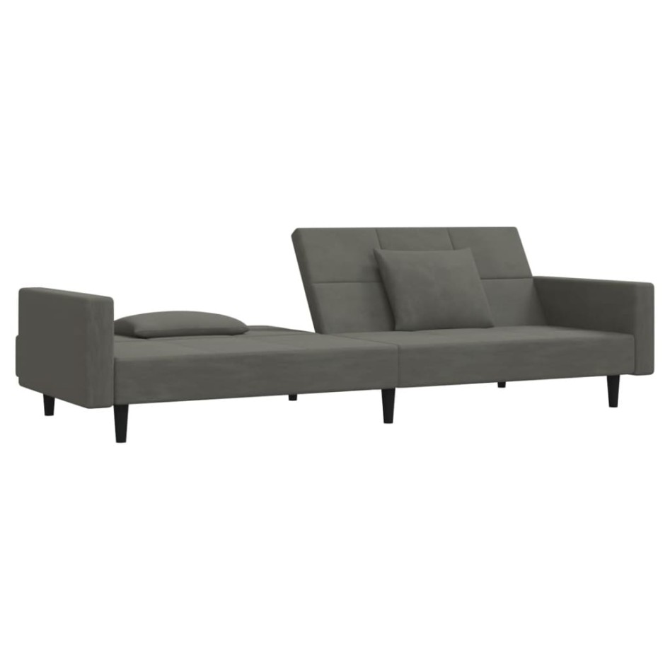 Sofá cama de 2 plazas con dos almohadas terciopelo gris