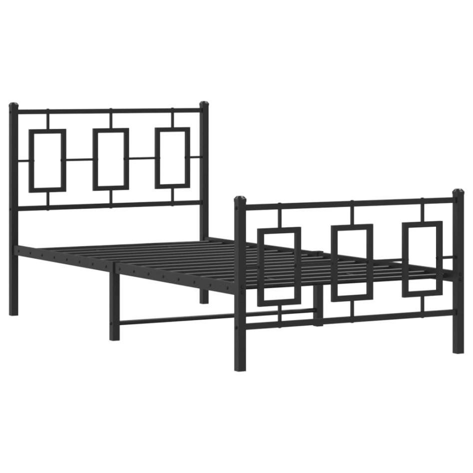 Estructura de cama con cabecero y estribo metal negro 90x200
