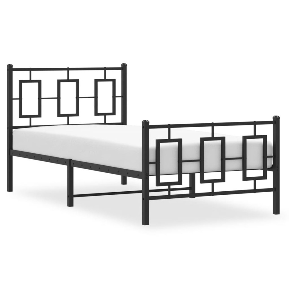 Estructura de cama con cabecero y estribo metal negro 90x200