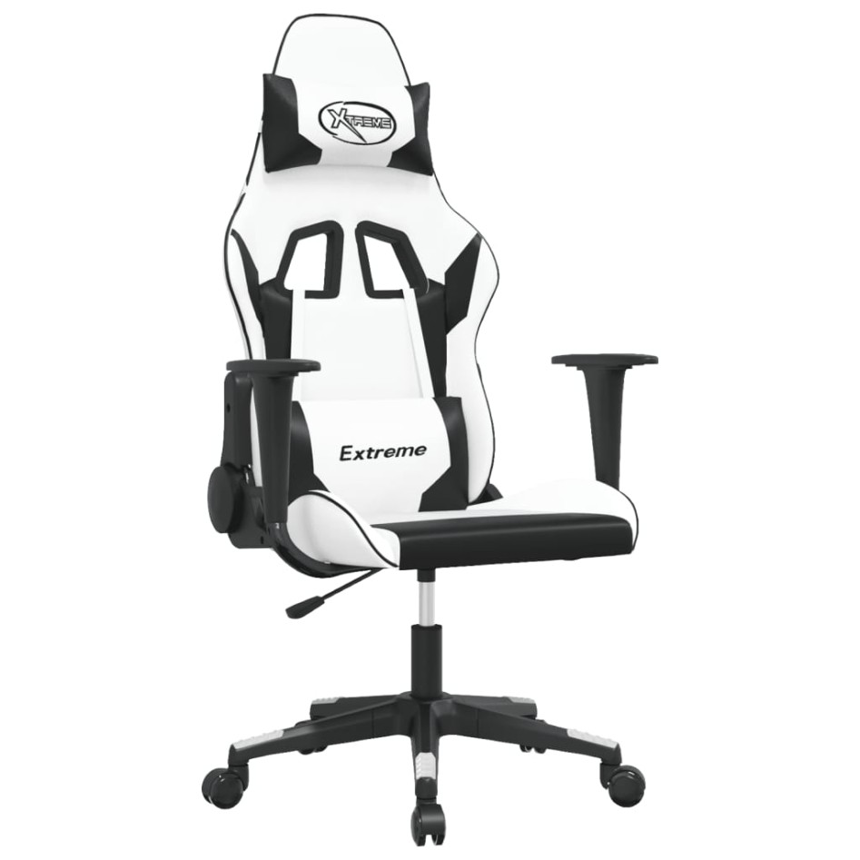 Silla gaming de masaje cuero sintético blanco y