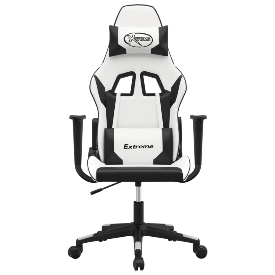 Silla gaming de masaje cuero sintético blanco y