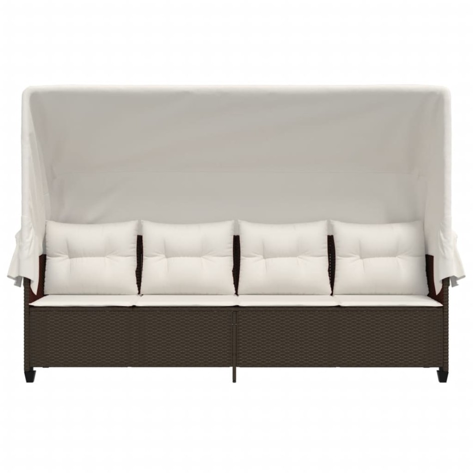 Tumbona con capota y cojines ratán sintético