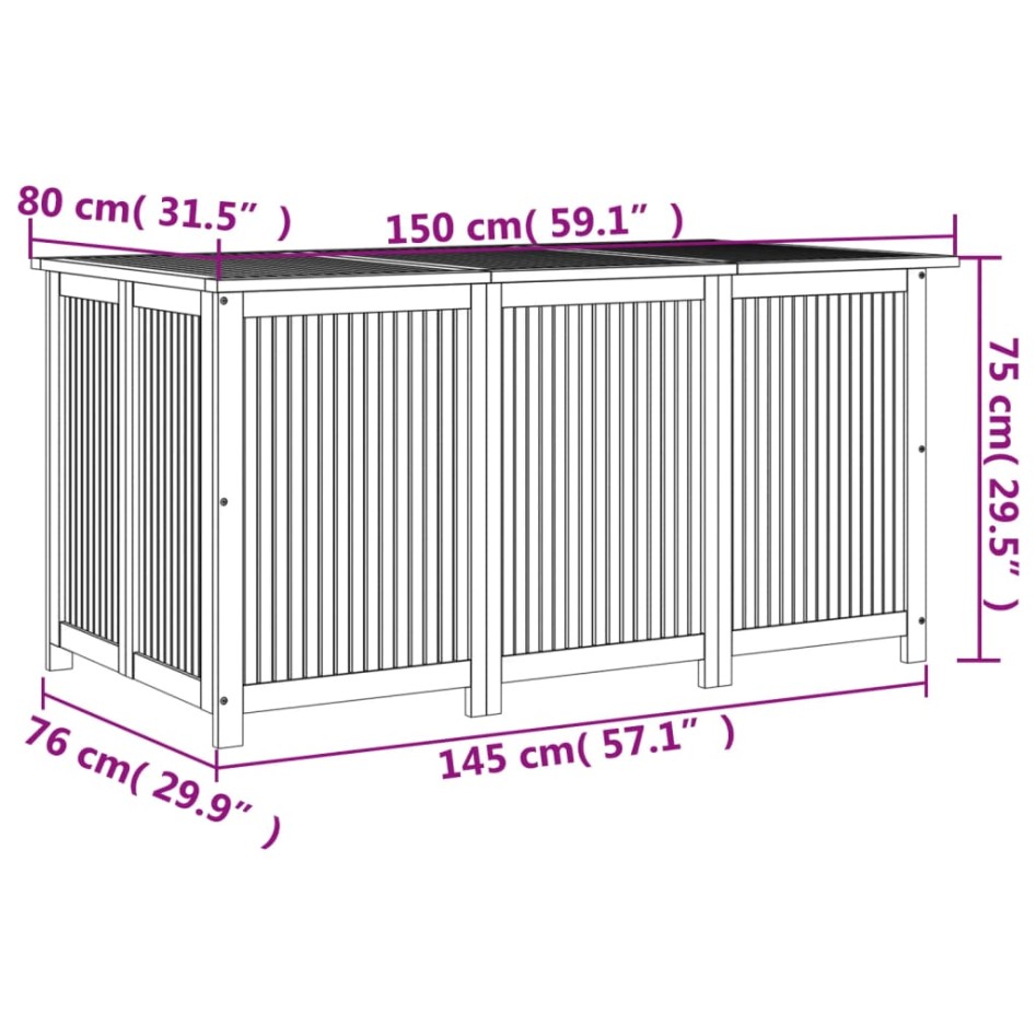 Caja de almacenaje de jardín madera maciza acacia 150x80x75
