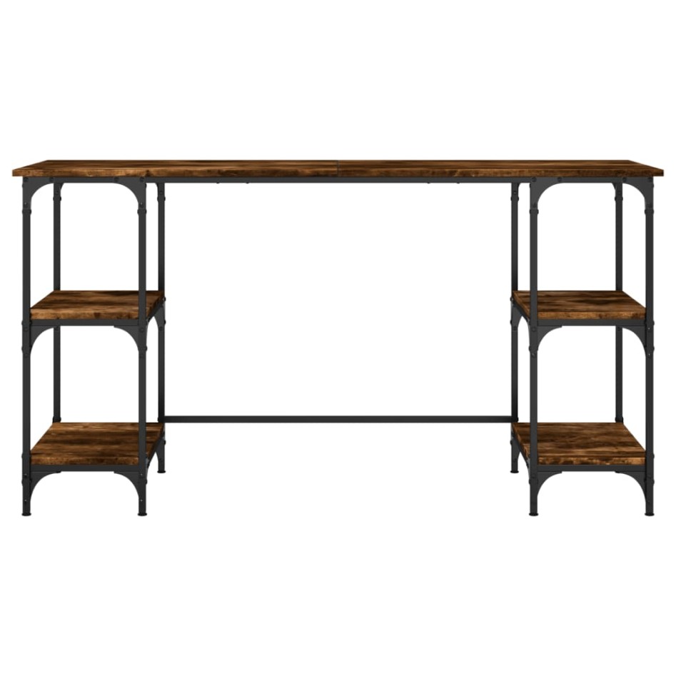 Escritorio metal madera ingeniería roble ahumado 140x50x75
