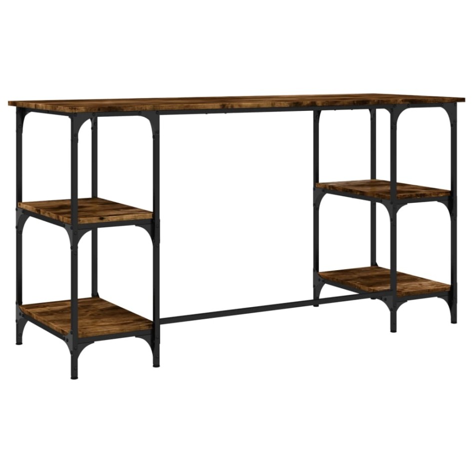 Escritorio metal madera ingeniería roble ahumado 140x50x75