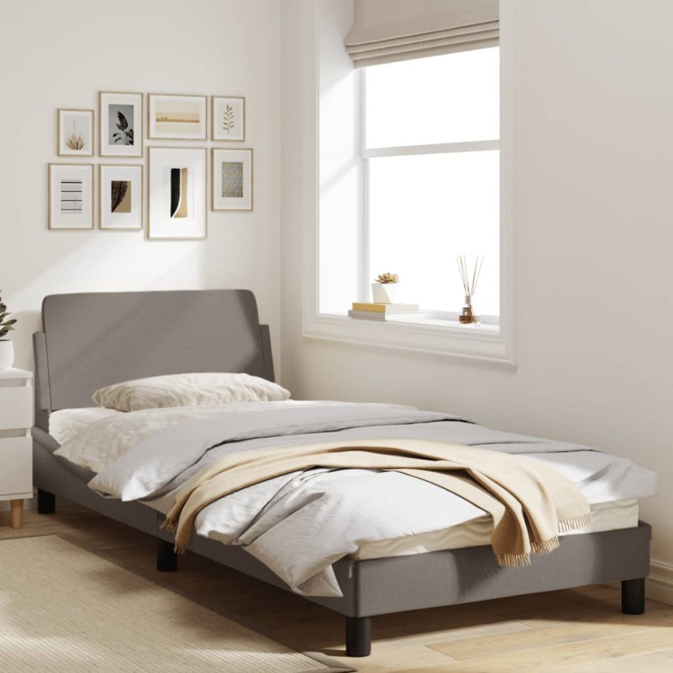 Estructura de cama con cabecero de tela gris taupe 80x200